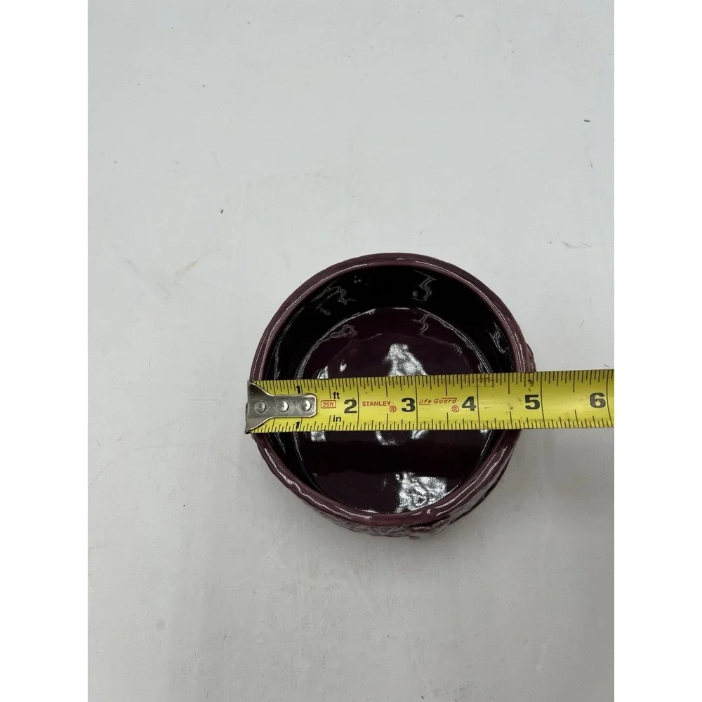 Purple Ceramic Dog Bowl RG Signed Floral Bone Design 5